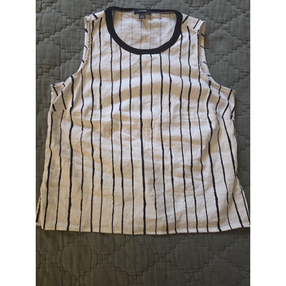 Womens Small Striped White Black Linen Nautical Fusherman Flowy Sunmer Cool Tank